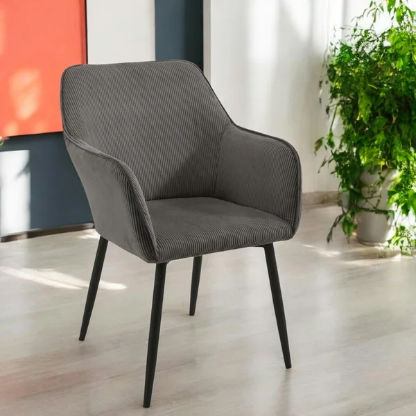 Fauteuil de table tissu cotelé gris (lot de 2) MALMOE