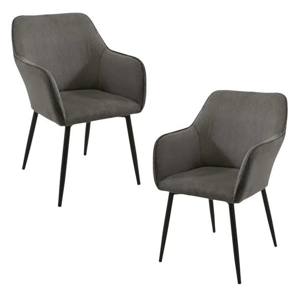 Fauteuil de table tissu cotelé gris (lot de 2) MALMOE