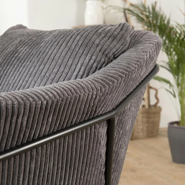 Fauteuil gris anthracite en velours côtelé TIM