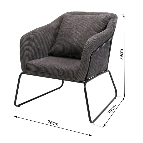 Fauteuil gris anthracite en velours côtelé TIM