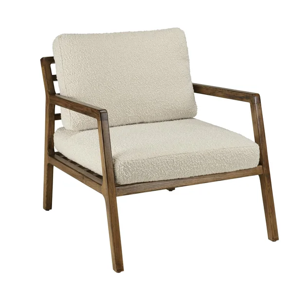 Fauteuil relax en bois coussin tissu bouclette écru TIM
