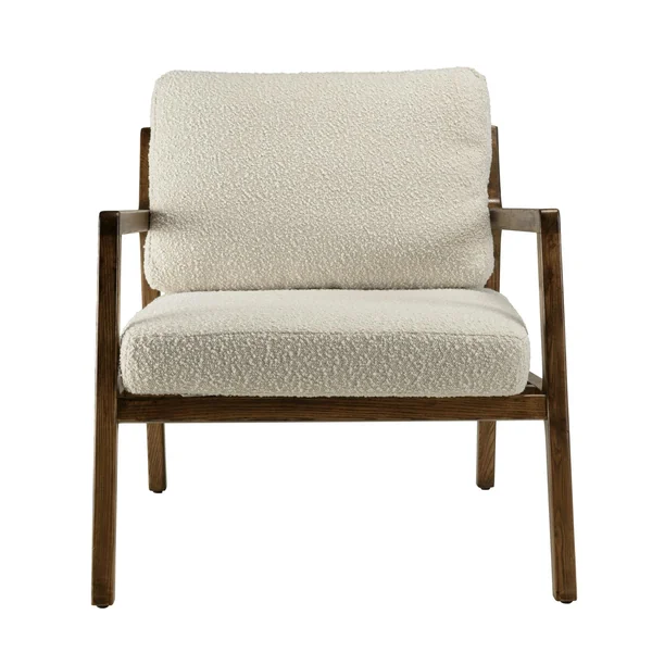 Fauteuil relax en bois coussin tissu bouclette écru TIM