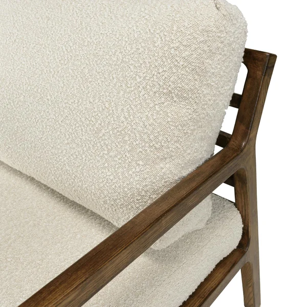 Fauteuil relax en bois coussin tissu bouclette écru TIM