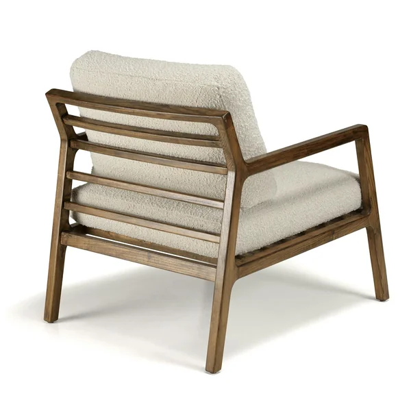 Fauteuil relax en bois coussin tissu bouclette écru TIM