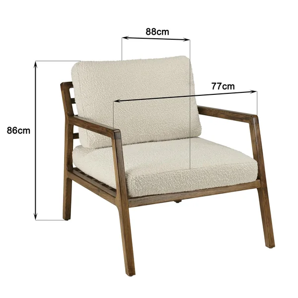 Fauteuil relax en bois coussin tissu bouclette écru TIM