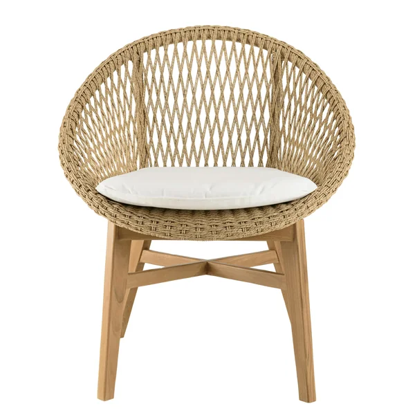 Fauteuil rond tressé beige avec coussin blanc (lot de 2) SUMMER