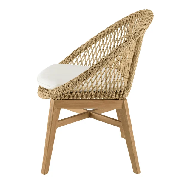 Fauteuil rond tressé beige avec coussin blanc (lot de 2) SUMMER