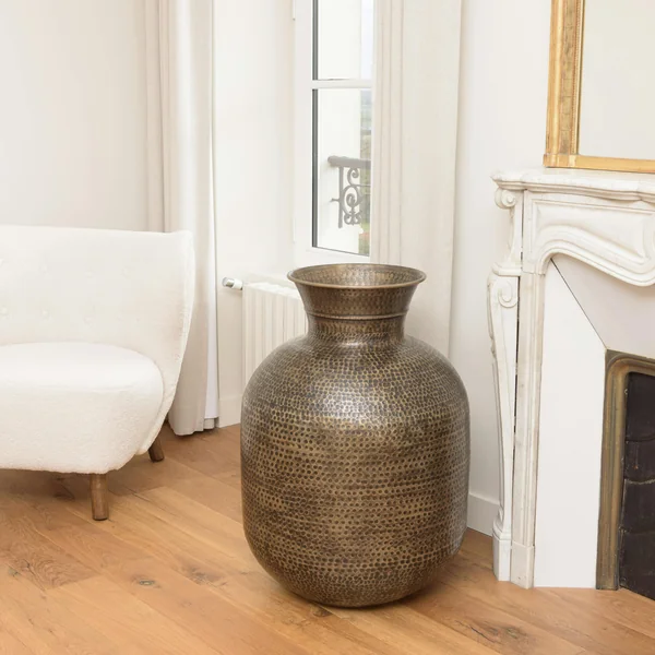 Grand vase rond couleur laiton/noir effet antique H78 cm NADOR