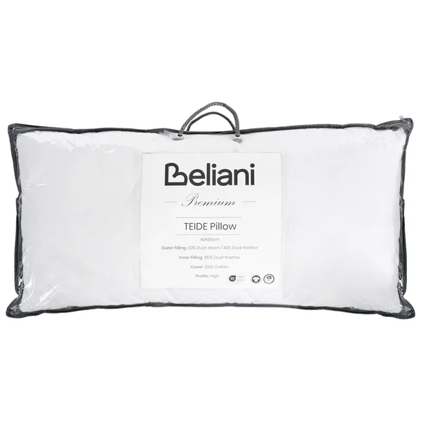 Hoofdkussen met 3 compartimenten TEIDE Hoog Eendenveren en eendendons 40 x 80 cm Wit