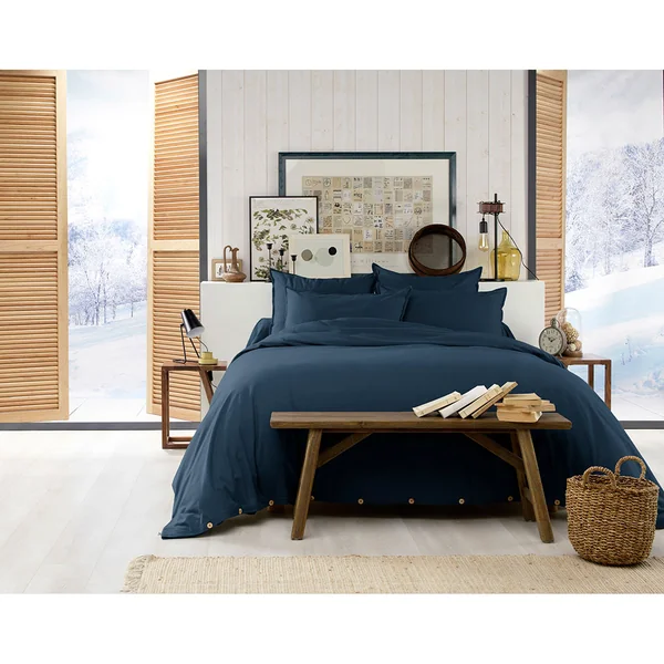 Housse de couette en flanelle de coton bleu nuit 260x240cm - Candice