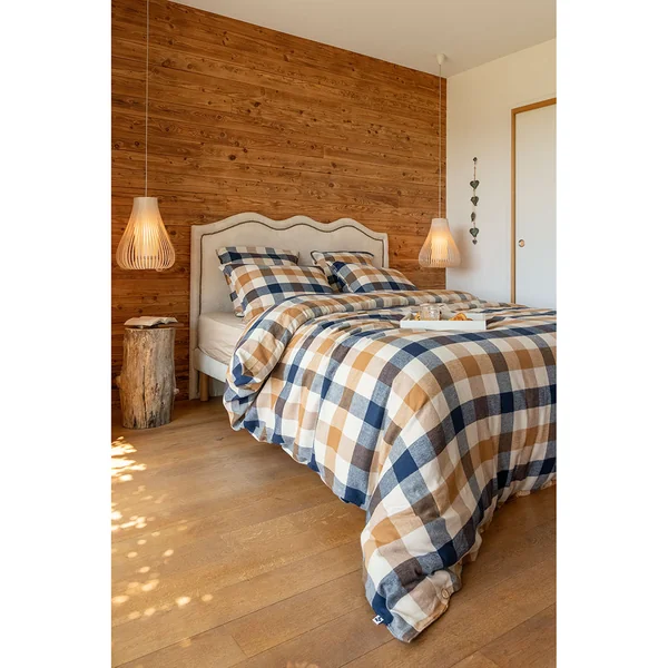 Housse de couette en flanelle de coton à carreaux 240x220cm - Basile