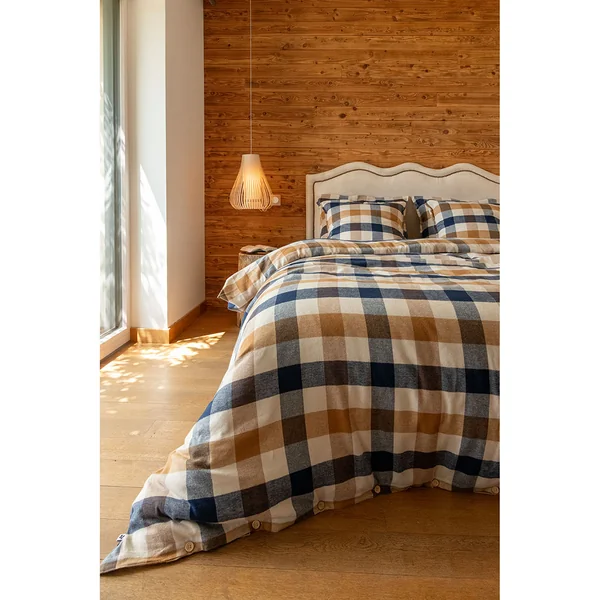 Housse de couette en flanelle de coton à carreaux 240x220cm - Basile