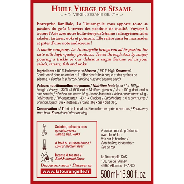 Huile vierge de sésame toastée 500ml