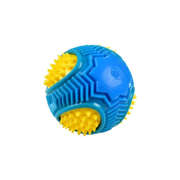 JOUET BALLE REBONDISSANTE RONDE SONORE D.10CM BLEU JAUNE