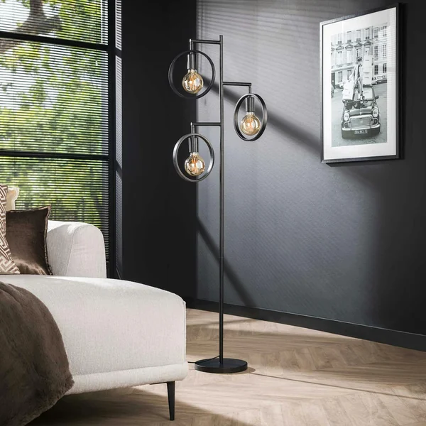 Lampadaire de salon 3 anneaux, finition charbon RALF