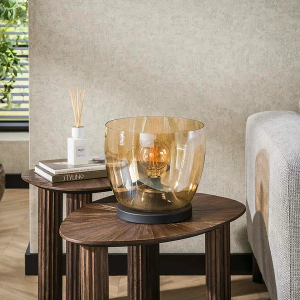 Lampe de salon moderne avec vasque en verre ambré 27 cm NIAGARA