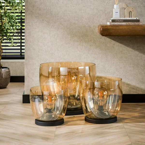 Lampe de salon moderne avec vasque en verre ambré 32 cm NIAGARA