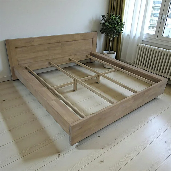 Lit 2 places Hévéa pour couchage 140x190 182x200x80cm HELENA