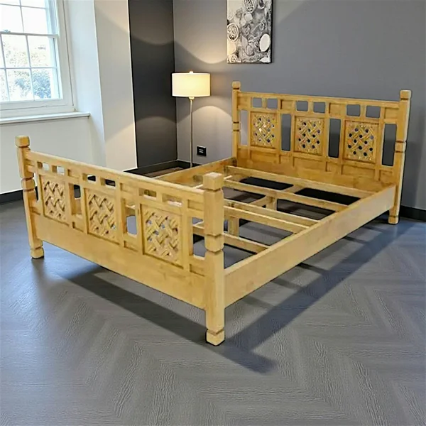Lit 2 places Hévéa pour couchage 180x200cm motifs tressés 213x193x95cm MAORI TRADITION