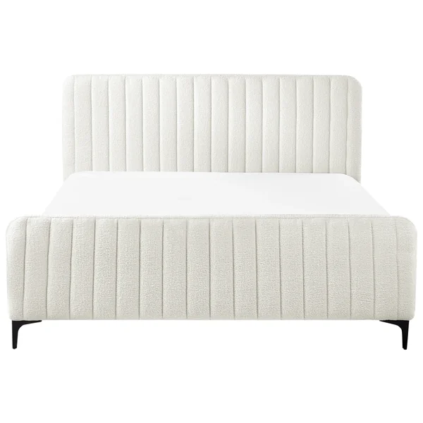 Lit avec sommier Bouclé LUNAN 160 x 200 cm Blanc cassé