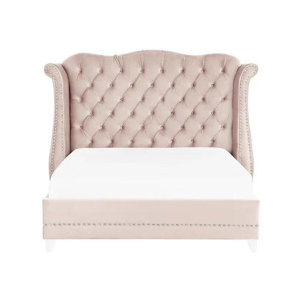 Lit avec sommier Velours AYETTE 160 x 200 cm Rose pastel