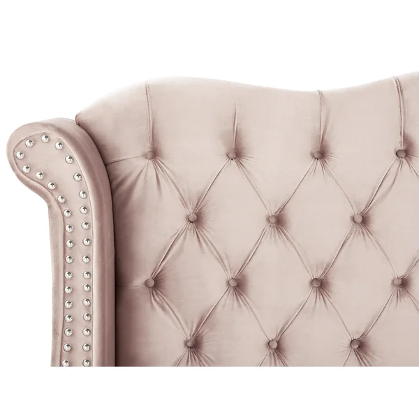 Lit avec sommier Velours AYETTE 160 x 200 cm Rose pastel