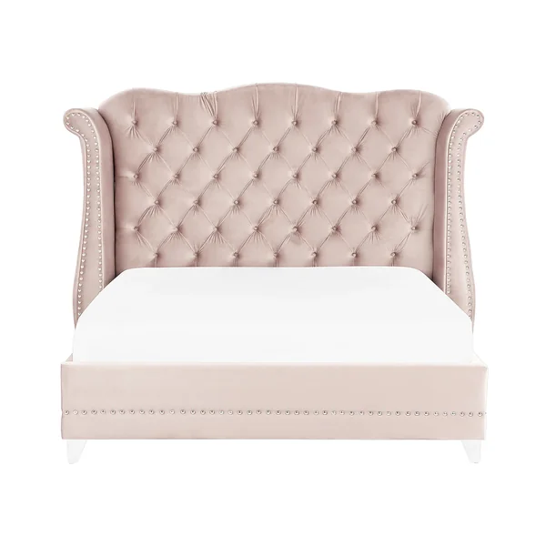 Lit avec sommier Velours AYETTE 180 x 200 cm Rose pastel