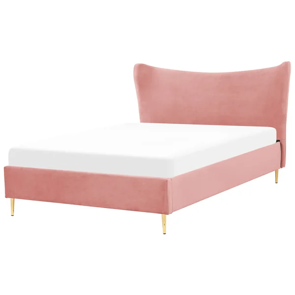 Lit avec sommier Velours CHALEIX 140 x 200 cm Rose pêche