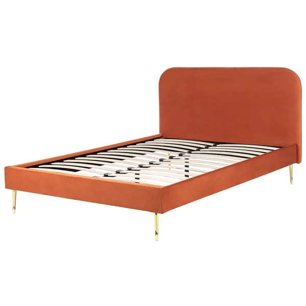 Lit avec sommier Velours FLAYAT 140 x 200 cm Orange