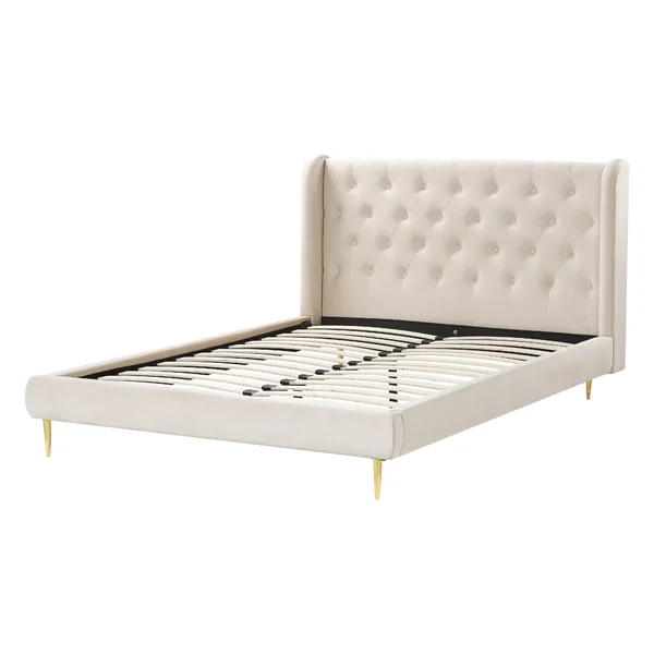 Lit avec sommier Velours FORBACH 140 x 200 cm Beige