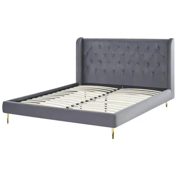 Lit avec sommier Velours FORBACH 160 x 200 cm Gris