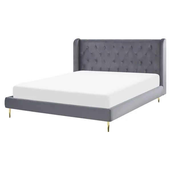 Lit avec sommier Velours FORBACH 160 x 200 cm Gris