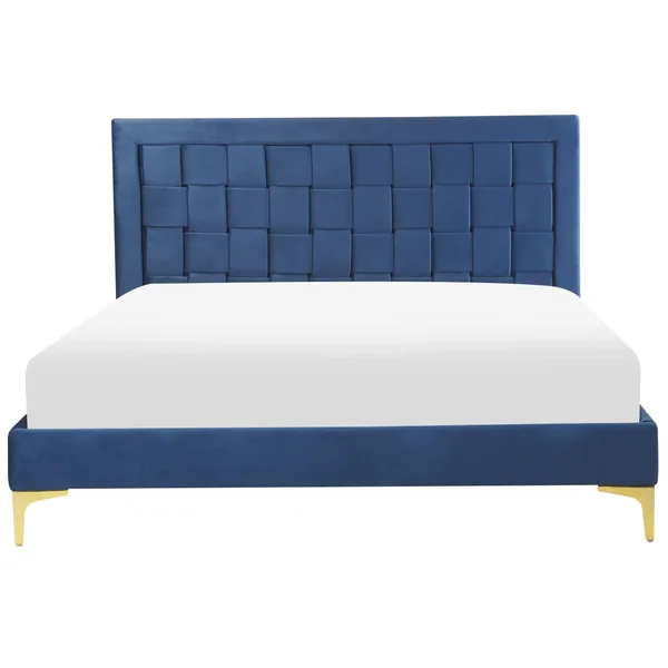 Lit avec sommier Velours LIMOUX 140 x 200 cm Bleu marine