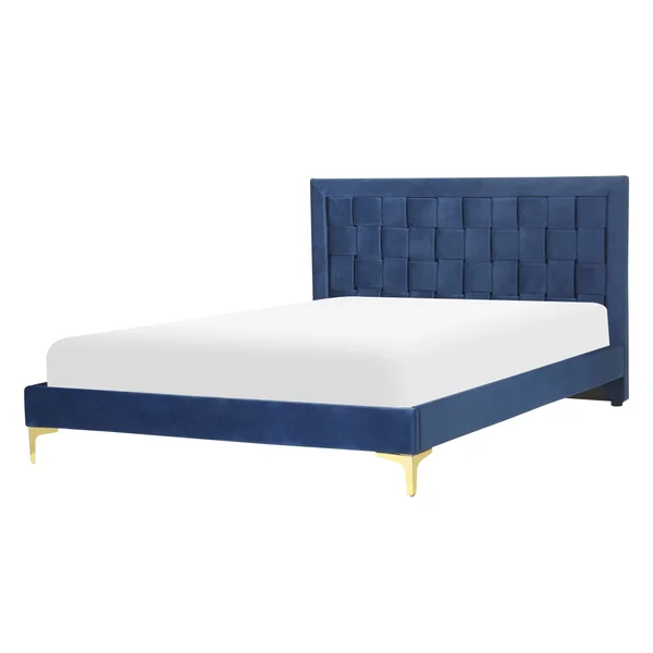 Lit avec sommier Velours LIMOUX 140 x 200 cm Bleu marine