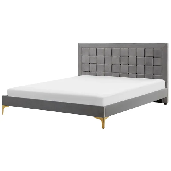 Lit avec sommier Velours LIMOUX 180 x 200 cm Gris