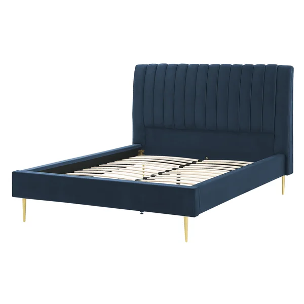 Lit avec sommier Velours MARVILLE 140 x 200 cm Bleu foncé