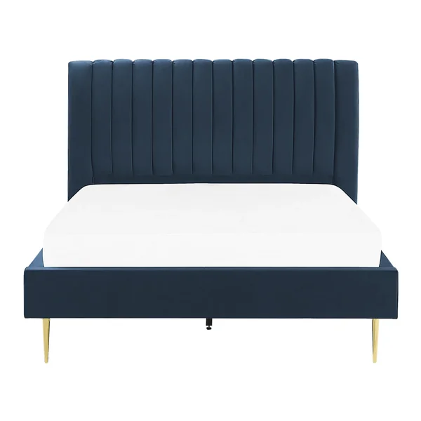 Lit avec sommier Velours MARVILLE 140 x 200 cm Bleu foncé