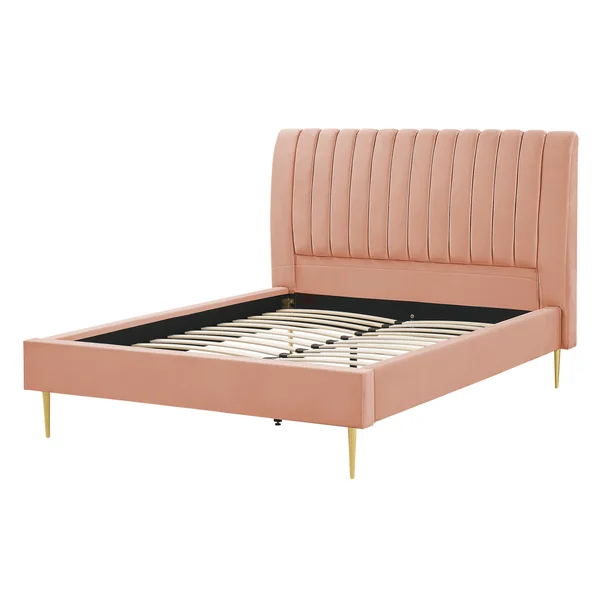 Lit avec sommier Velours MARVILLE 140 x 200 cm Rose pêche