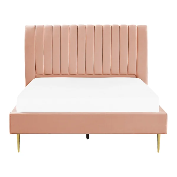 Lit avec sommier Velours MARVILLE 140 x 200 cm Rose pêche