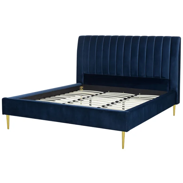 Lit avec sommier Velours MARVILLE 180 x 200 cm Bleu marine