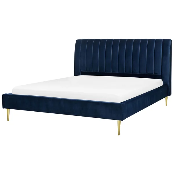 Lit avec sommier Velours MARVILLE 180 x 200 cm Bleu marine