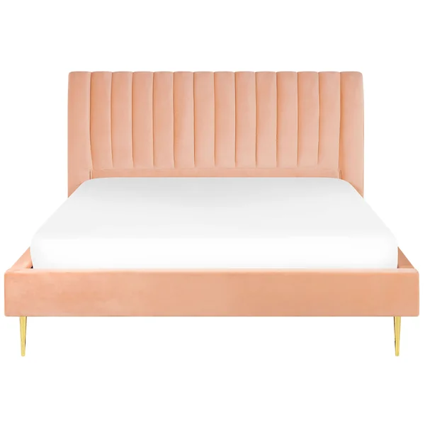 Lit avec sommier Velours MARVILLE 180 x 200 cm Rose pêche