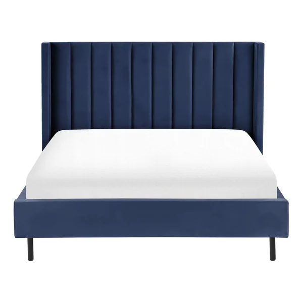 Lit avec sommier Velours VILLETTE 140 x 200 cm Bleu marine