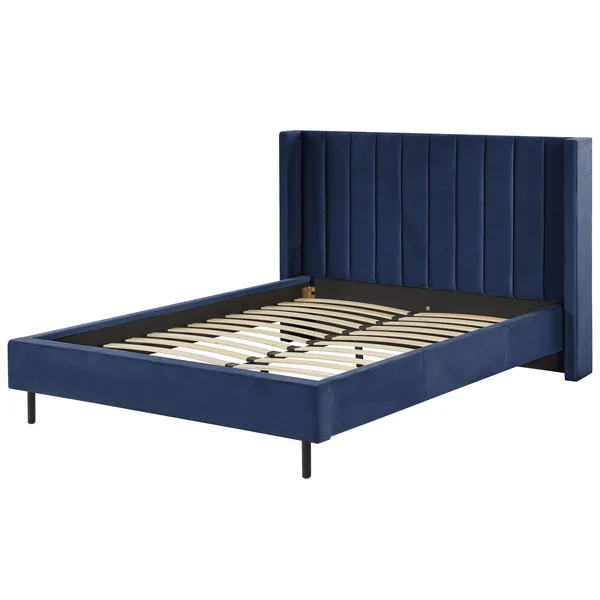 Lit avec sommier Velours VILLETTE 140 x 200 cm Bleu marine