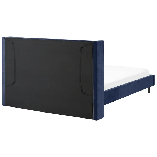Lit avec sommier Velours VILLETTE 160 x 200 cm Bleu marine