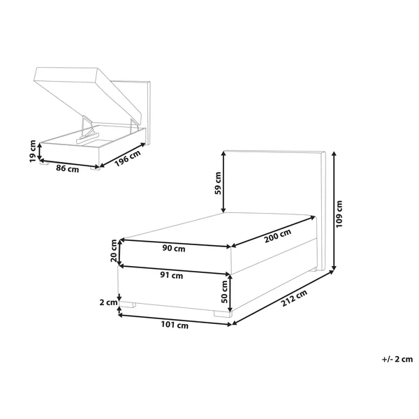 Lit boxspring avec rangement Tissu MAJOR 90 x 200 cm Beige clair