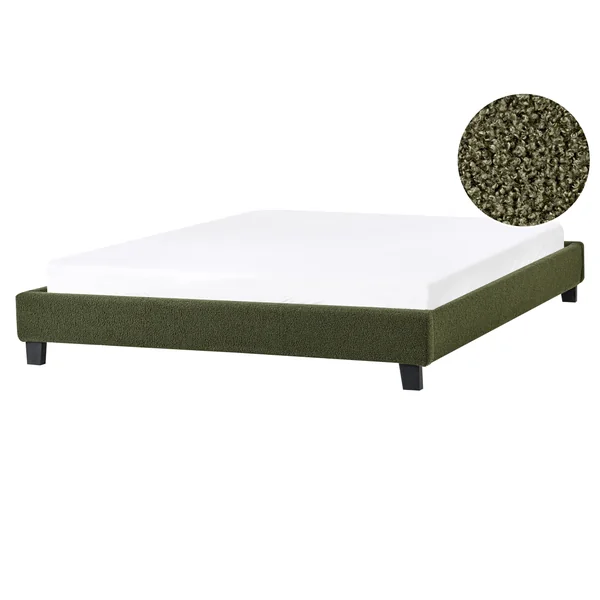 Lit sans tête de lit Bouclé ROANNE 160 x 200 cm Vert foncé