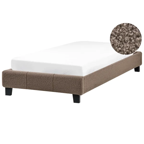 Lit sans tête de lit Bouclé ROANNE 90 x 200 cm Taupe