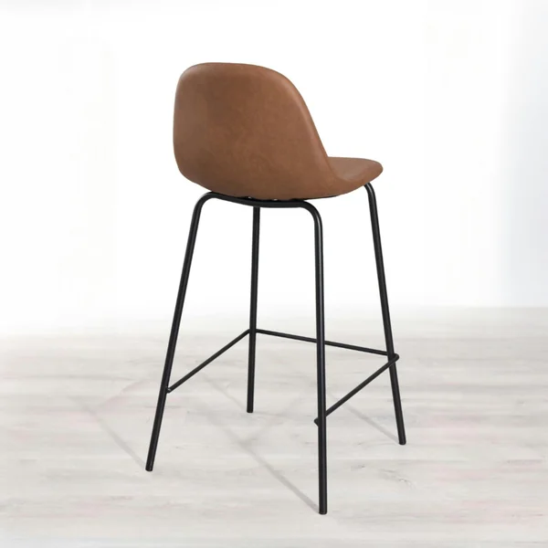 Lot de 2 Chaises de Bar effet couture apparente en métal et tissu marron 41x45x87cm TIM