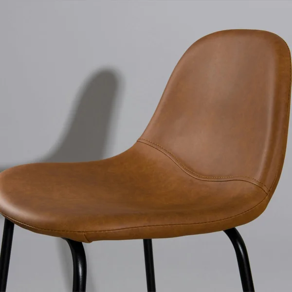 Lot de 2 Chaises de Bar effet couture apparente en métal et tissu marron 41x45x87cm TIM